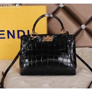 Replica Fendi Icoic mini Peekaboo Bag Croco Leather FD1026 Black VS02728