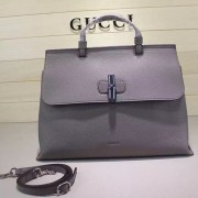 Replica Gucci Bamboo Daily Leather Top Handle Bag Grey 370830 VS04175