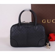 Replica Gucci Bright Diamante Leather Top Handle Bag 354224 Black VS08793