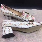Replica Gucci Flower Leather Mid-heel Pump White 461947 VS08041