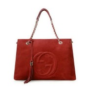 Replica Gucci Soho Medium Tote Bag Suede Leather 308982 Maroon VS09122