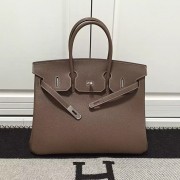 Replica Hermes Birkin 35 Tote Bag in Coffee Togo Leather Silver Hardware HB1210 VS06734