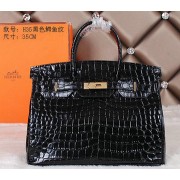 Replica Hermes Birkin 35CM Tote Bag Shiny Croco Leather H35C Black VS03508