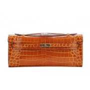 Replica Hermes Kelly Clutch Bag Croco Leather K1002 Brown VS08332