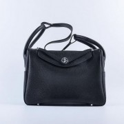 Replica Hermes Lindy 30CM Grainy Leather Shoulder Bag H6207 Black VS08170