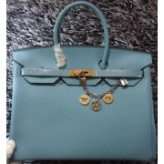 Replica High Quality Hermes Birkin 35CM Tote Bag Litchi Leather HB35GL Light Blue VS08870
