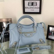 Replica Luxury Balenciaga Goatskin Classic Metallic Edge City Bag B30589 Light Blue VS09348