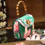 Replica Luxury Gucci Bamboo Classic Blooms Top Handle Bag 409398 Green VS06782