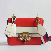 Replica Luxury Gucci Queen Margaret Leather Shoulder Bag Red&White 476542 VS09705