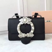 Replica Miu Miu Crystal Goat Leather Shoulder Bag Black 5BH609 VS09301