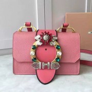Replica Miu Miu Crystal Goat Leather Shoulder Bag Pink 5BH609 VS04827