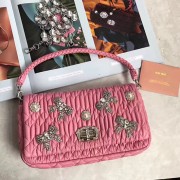 Replica Miu Miu Crystal Nappa Leather Top Handle Bag Pink 5BD417 VS05488