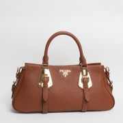 Replica Prada Original Clemence Leather Top Handle Bag BN1903 in Coffee XZ VS06795