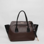Replica Prada Original Soft Calfskin Leather Tote Bag BN2673 in Coffee with Black XZ VS00929