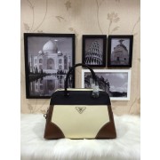Replica Prada Saffiano Calfskin Leather Tote Bag 1008 in Cream with Black LSS VS08197