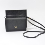 Replica Prada Saffiano Leather Crossbody Wallet Bag 1M1361 in Black with Gold Hardware XZ VS02378