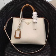 Replica Prada Saffiano Leather Double Tote Bag Offwhite 1BG887 VS03938