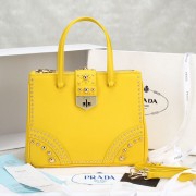 Replica Prada Saffiano Leather Woman Tote Bag LSS 2752 in Yellow with Gold Hardware VS05444