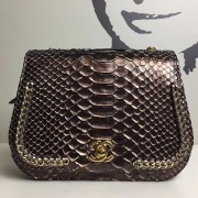 Replica Quality Chanel Snake Leather Flap Shoulder Bag Gold A98774 VS00548