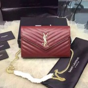 Replica Saint Laurent Chain Wallet In Burgundy Grain De Poudre Textured Matelasse Leather 377828 VS08255