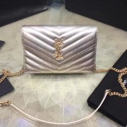 Replica Saint Laurent Envelope Chain Wallet in Gold Grained Calfskin 201120 VS06284