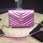 Replica Saint Laurent Envelope Chain Wallet in Pink Grained Calfskin 201120 VS09700