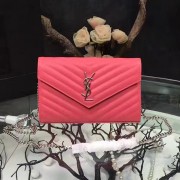 Replica Saint Laurent Red Grained Matelasse Leather Chain Wallet Y221220 VS09393