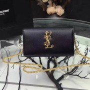 Saint Laurent Black Grained Leather Chain Wallet Y221230 VS05071