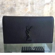 Saint Laurent Cassandre Grained Clutch Bag Black with Black Hardware Y230320 VS01337