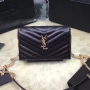 Saint Laurent Envelope Chain Wallet in Black Grained Calfskin 201120 VS06091