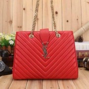 Saint Laurent Large Cabas Cannage Pattern Leather Bag Y26585 Red VS08936
