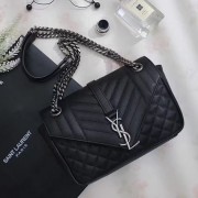 Saint Laurent Monogram Chain Shoulder Bag in Black Calfskin 428125 VS00693