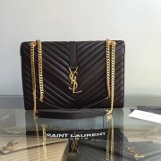 Saint Laurent Monogram Large Kate Chain Shoulder Bag Black Gold Y231220 VS06467