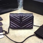 Saint Laurent Monogram Small Grained Matelasse Leather Chain Wallet Black Y121280 VS01311