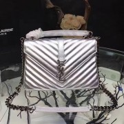 Saint Laurent Top Handle Bag in Silver Matelasse Leather 392738 VS09236
