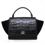 Sale 1:1 Copy Celine Trapeze tote Bag 3342 in Black Crocodile with Suede Leather YD VS08998