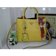 Sale 1:1 Prada Original Twin Saffiano Leather Cuir Tote BN2758 in Yellow with Gold Hardware JJ VS02058