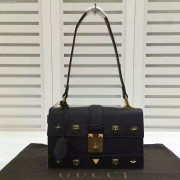 Top Gucci Cat Lock Leather Top Handle Bag Black 421997 VS09459