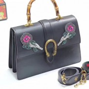 Top Gucci Dionysus Embroidered Leather Top Handle Bag Black 421999 VS06383