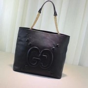 Top Gucci Embossed GG Leather Tote Black 453561 VS07680