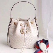 Top Gucci GG Marmont Leather Bucket Bag 476674 White VS03429
