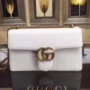 Top Gucci GG Marmont Leather Shoulder Bag White 431777 VS02901