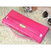 Top Hermes Kelly Clutch Bag Croco Leather K31 Rose VS00623
