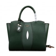 Top PRADA Calfskin Leather Tote Bag BN6606 Green VS05775