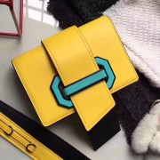 Top Prada Plex Ribbon Calf Leather Bag Yellow & Black 1BD068 VS09260