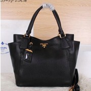 Top Prada Vitello Daino Tote Bags Grainy Leather BR2435 Black VS00347