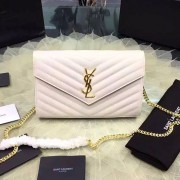 Top Saint Laurent Chain Wallet In White Grain De Poudre Textured Matelasse Leather 377828 VS09382