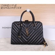 Top Saint Laurent Medium Cabas Monogram Leather Top Handle Bag Y7108 Black VS03610