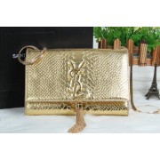 YSL Monogramme Cross-body Shoulder Bag Croco Leather Y311218 Gold VS04327