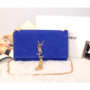 YSL Monogramme Cross-body Shoulder Bag Suede Leather Y311214 Blue VS01434